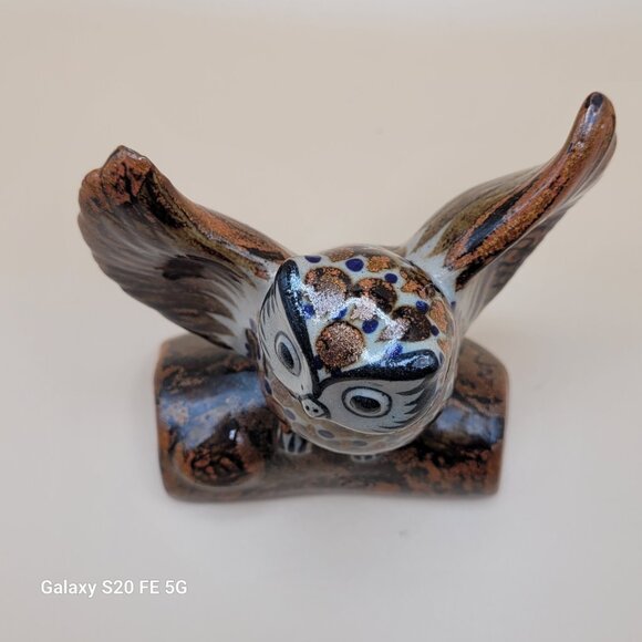 Vintage Owl On Branch Tonala Mexican Folk Art Ceramic Pottery Figurine - Picture 12 of 15